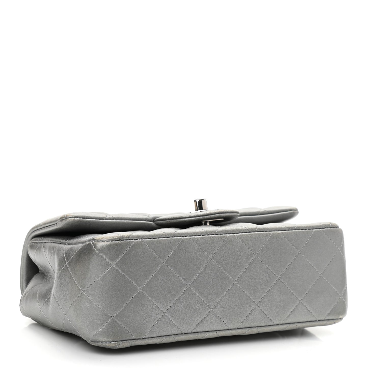 Metallic Lambskin Quilted Mini Rectangular Flap Silver