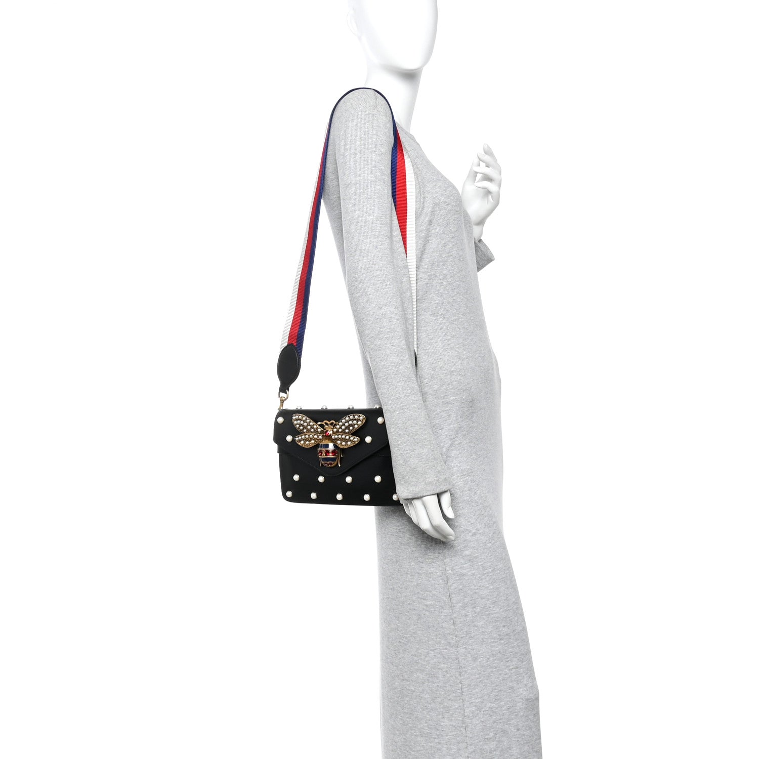 Gucci Nappa Pearl Studded Mini Queen Margaret Broadway Shoulder Bag Black 2 of 10