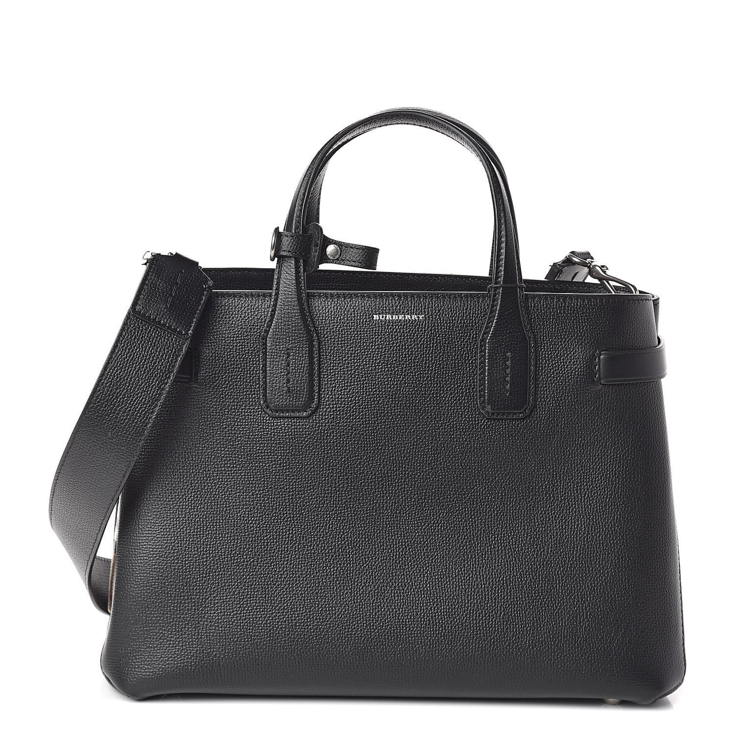 Grainy Calfskin House Check Medium Banner Tote Black