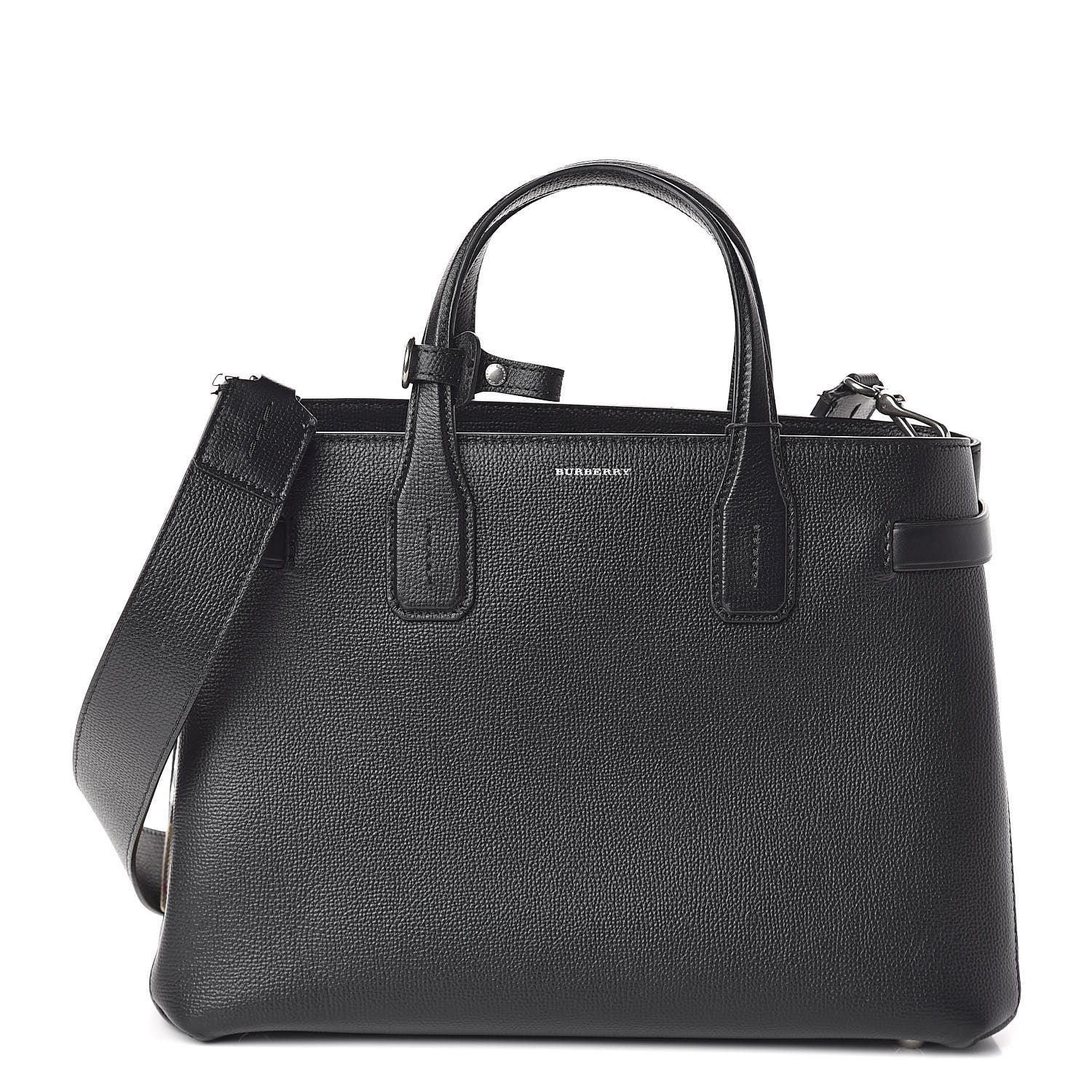 Burberry Grainy Calfskin House Check Medium Banner Tote Black 1 of 10