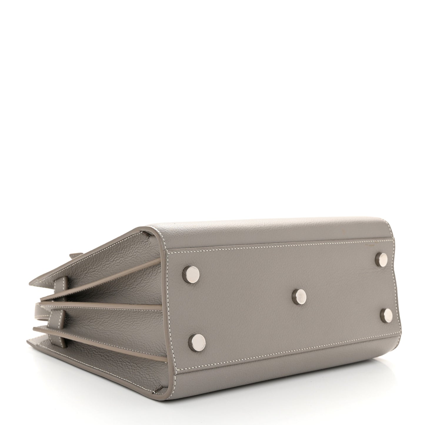Grained Calfskin Topstich Baby Sac De Jour Fog