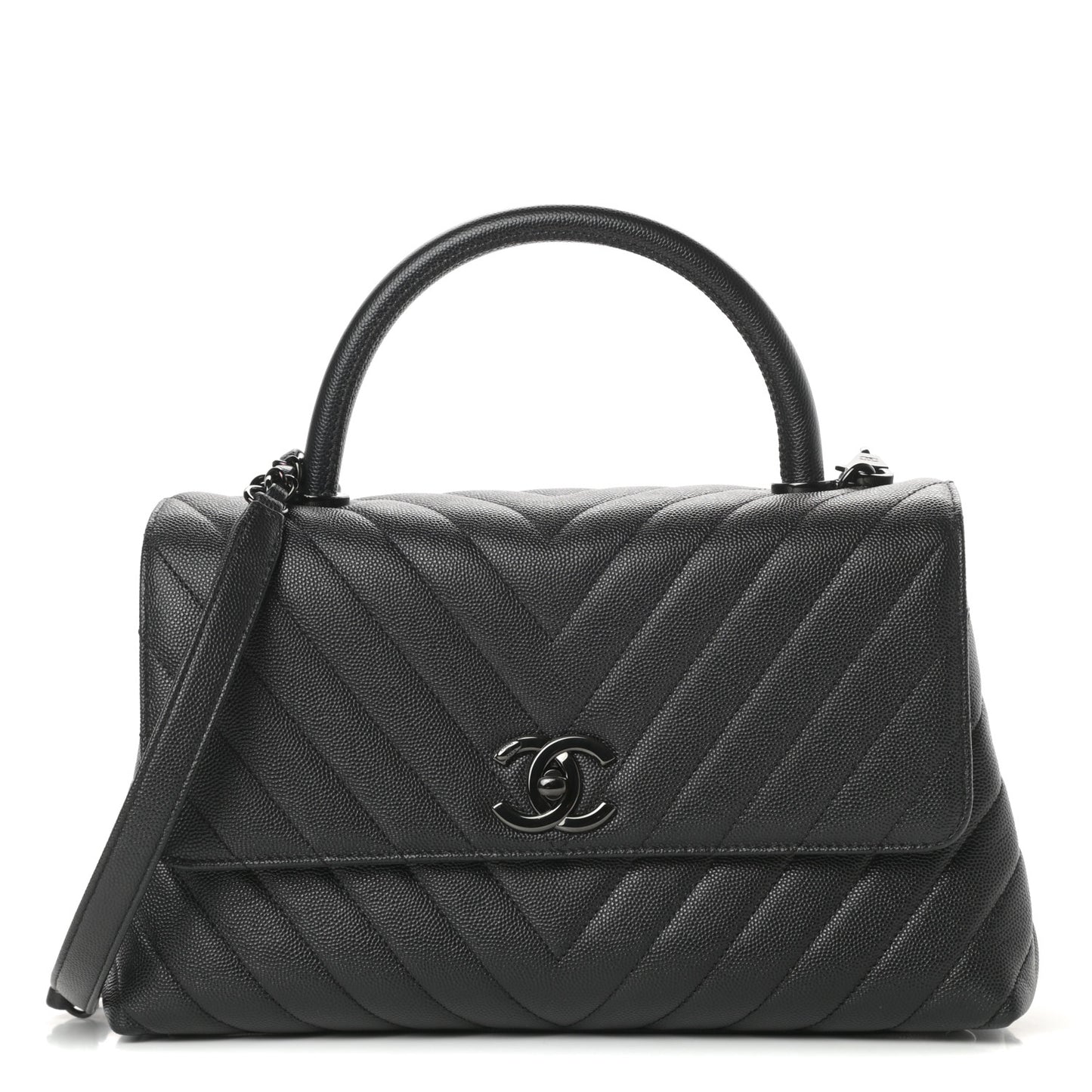 Caviar Chevron Quilted Small Coco Handle Flap So Black