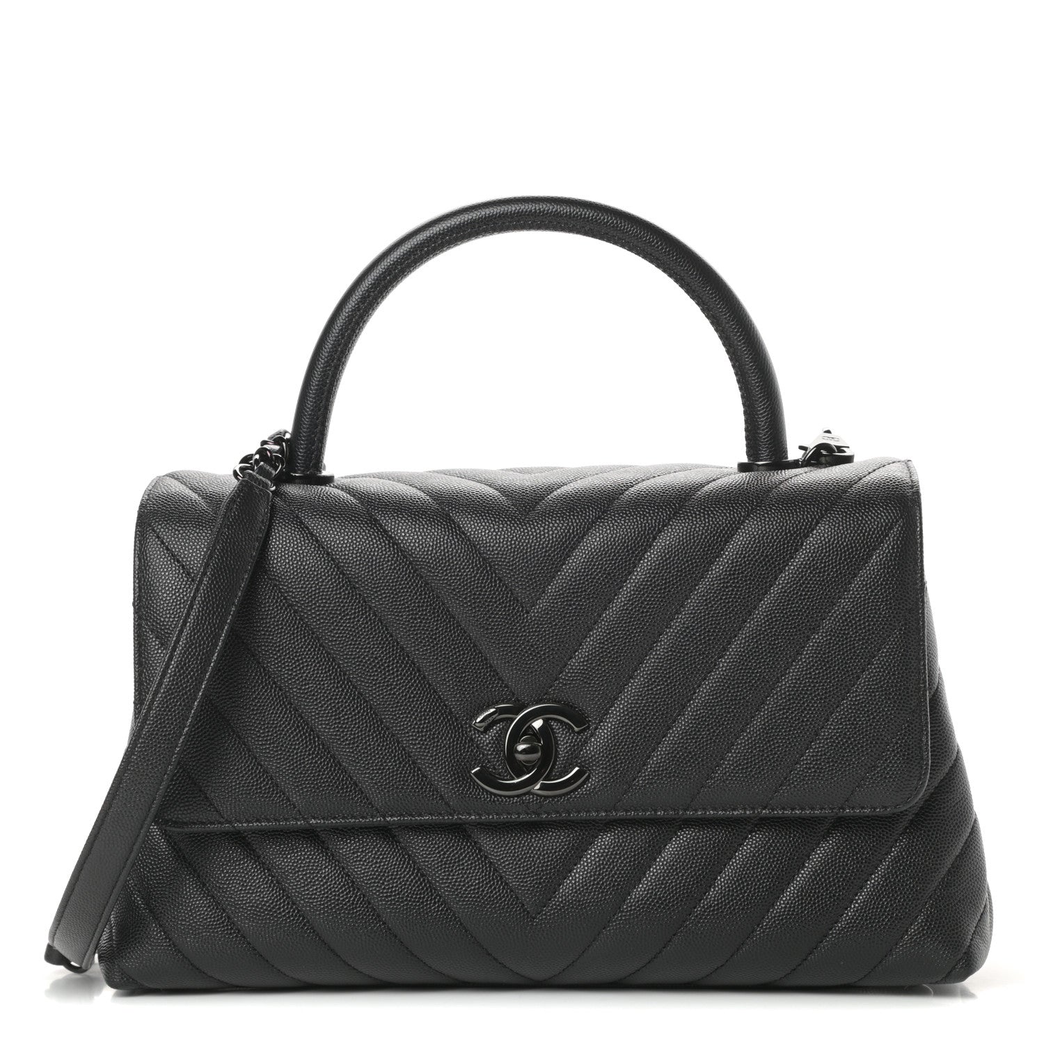 Chanel Caviar Chevron Quilted Small Coco Handle Flap So Black 1 of 11