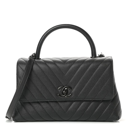 Chanel Caviar Chevron Quilted Small Coco Handle Flap So Black 1 of 11