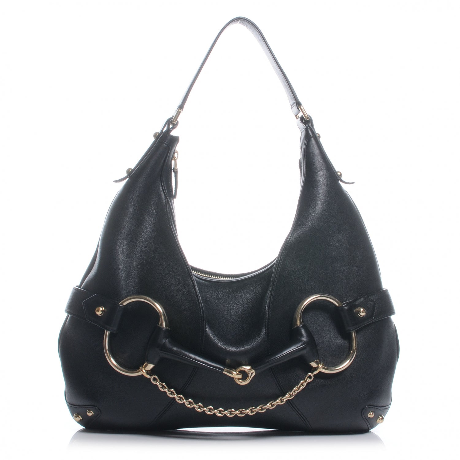 Gucci Leather Large Horsebit Chain Hobo Black 1 of 7