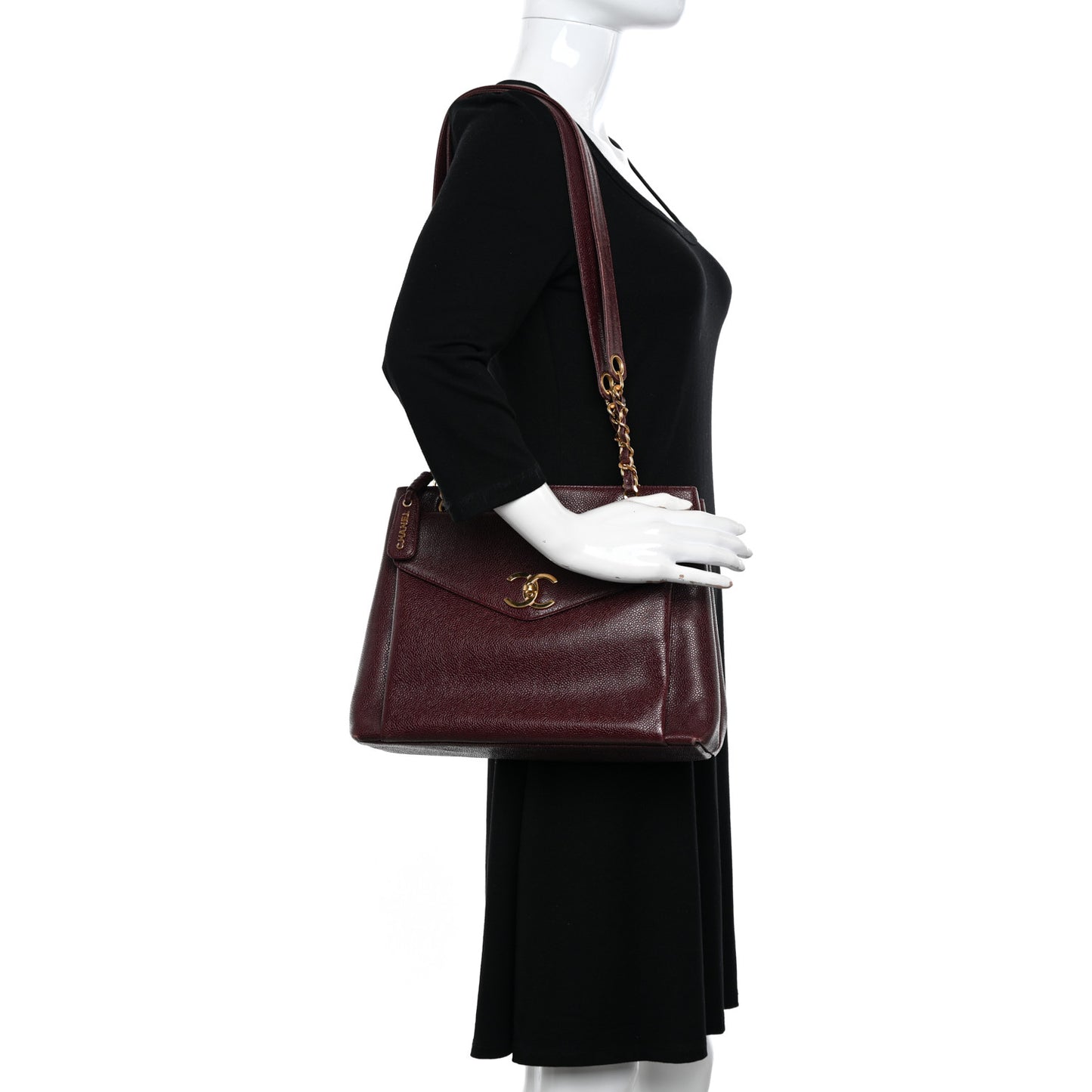 Caviar Flap Shoulder Bag Burgundy