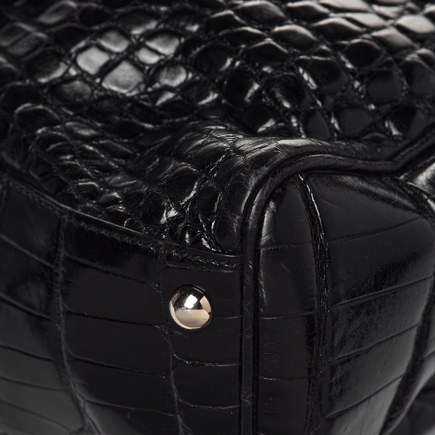 Gucci Crocodile Peggy Braided Tote Black 10 of 15