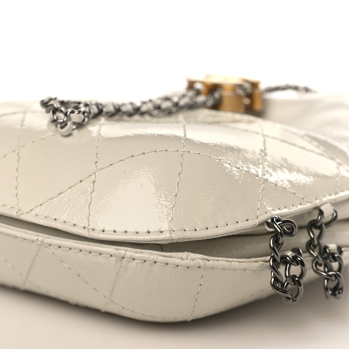 Patent Goatskin Quilted Small Gabrielle Bucket White