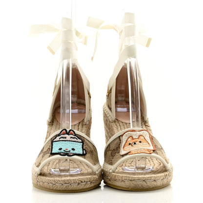 Gucci Monogram Patches Ankle Wrap Platform 35/120mm Espadrille Wedges 37 Beige White 2 of 9