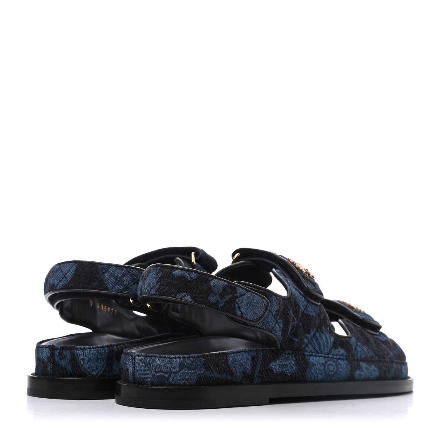 Chanel Denim Velcro Dad Sandals 37 Dark Grey Blue Black 4 of 9