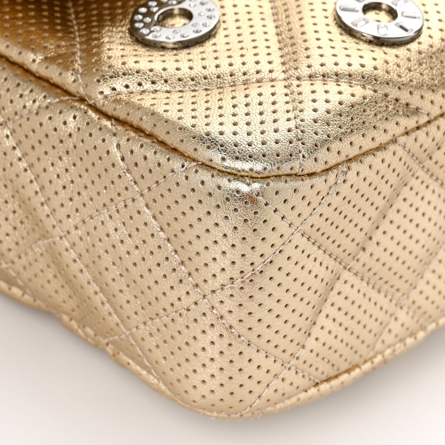 Perforated Metallic Lambskin Jumbo CC Medals Flap Gold
