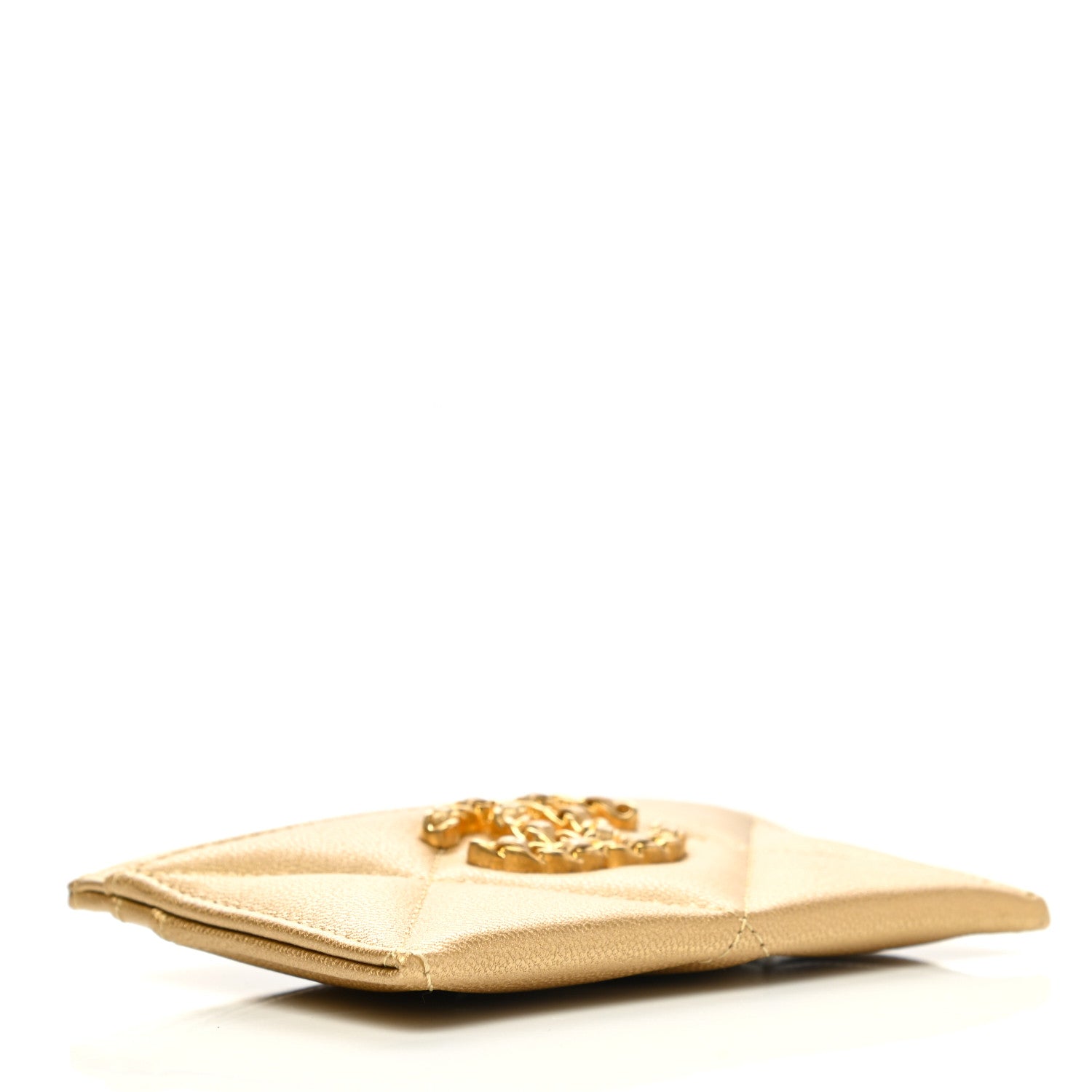 Chanel Metallic Goatskin Quilted Chanel 19 Card Holder Gold 4 of 9