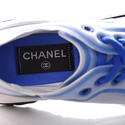 Chanel Calfskin Mesh Lycra Womens Logo Sneakers 36.5 White Blue 6 of 8