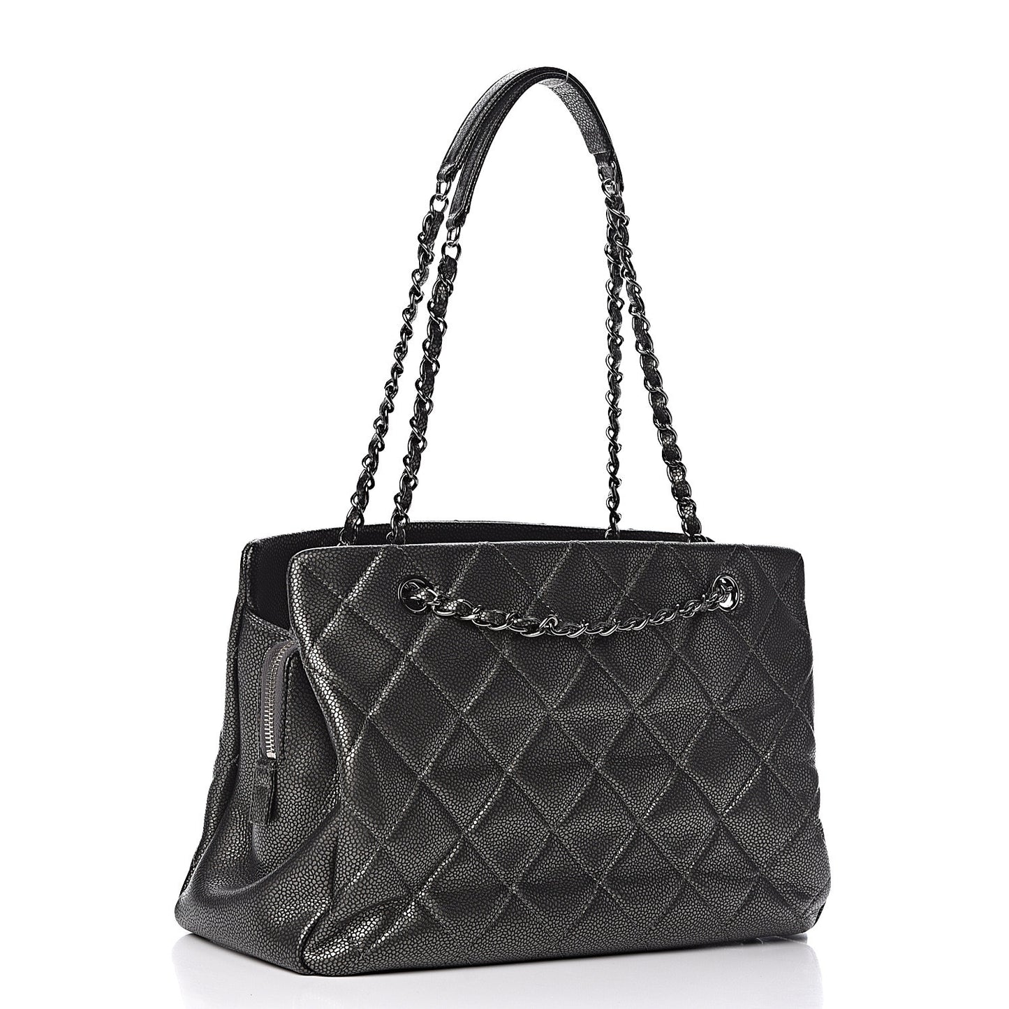 Metallic Caviar Quilted CC Tote Dark Silver