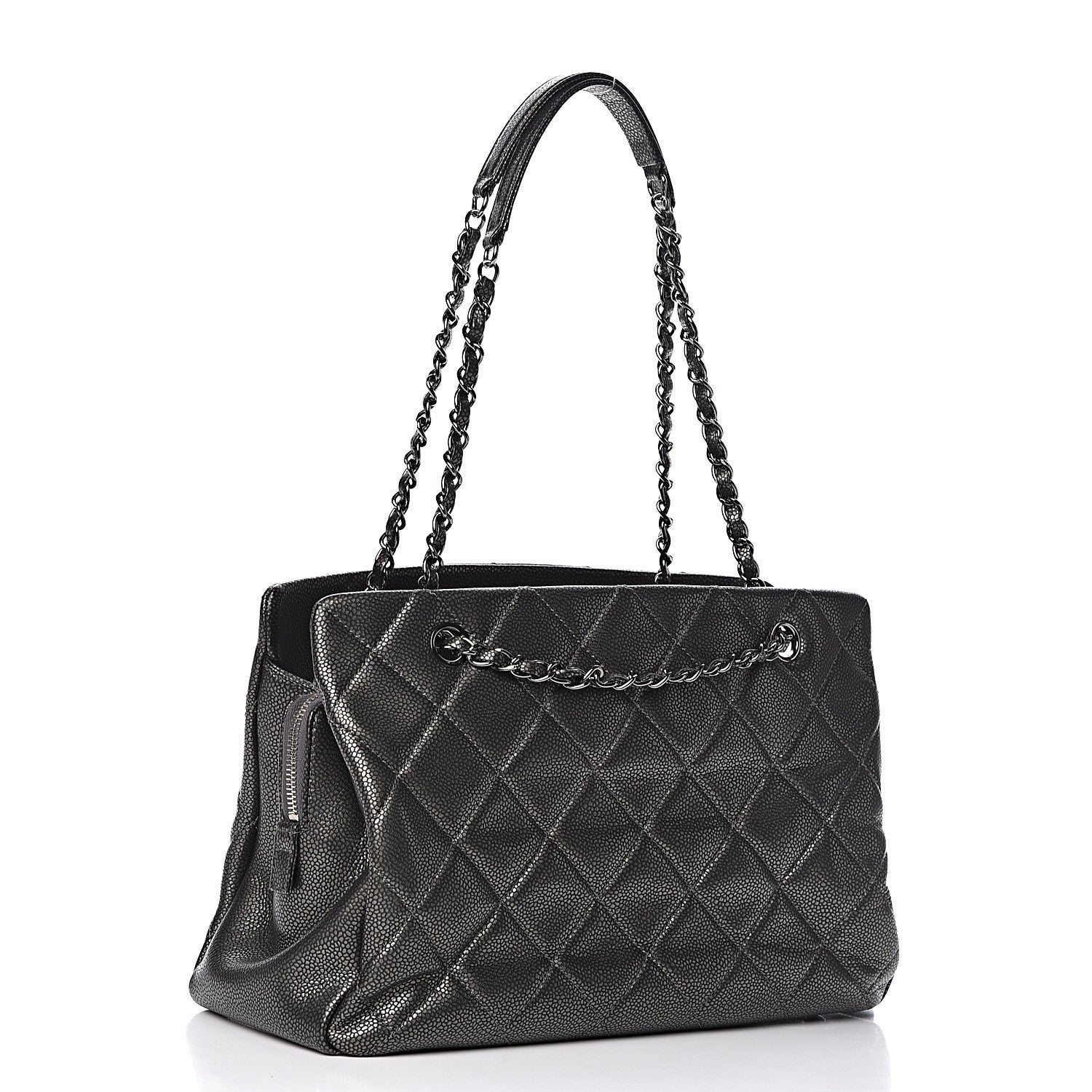 Chanel Metallic Caviar Quilted CC Tote Dark Silver 3 of 15