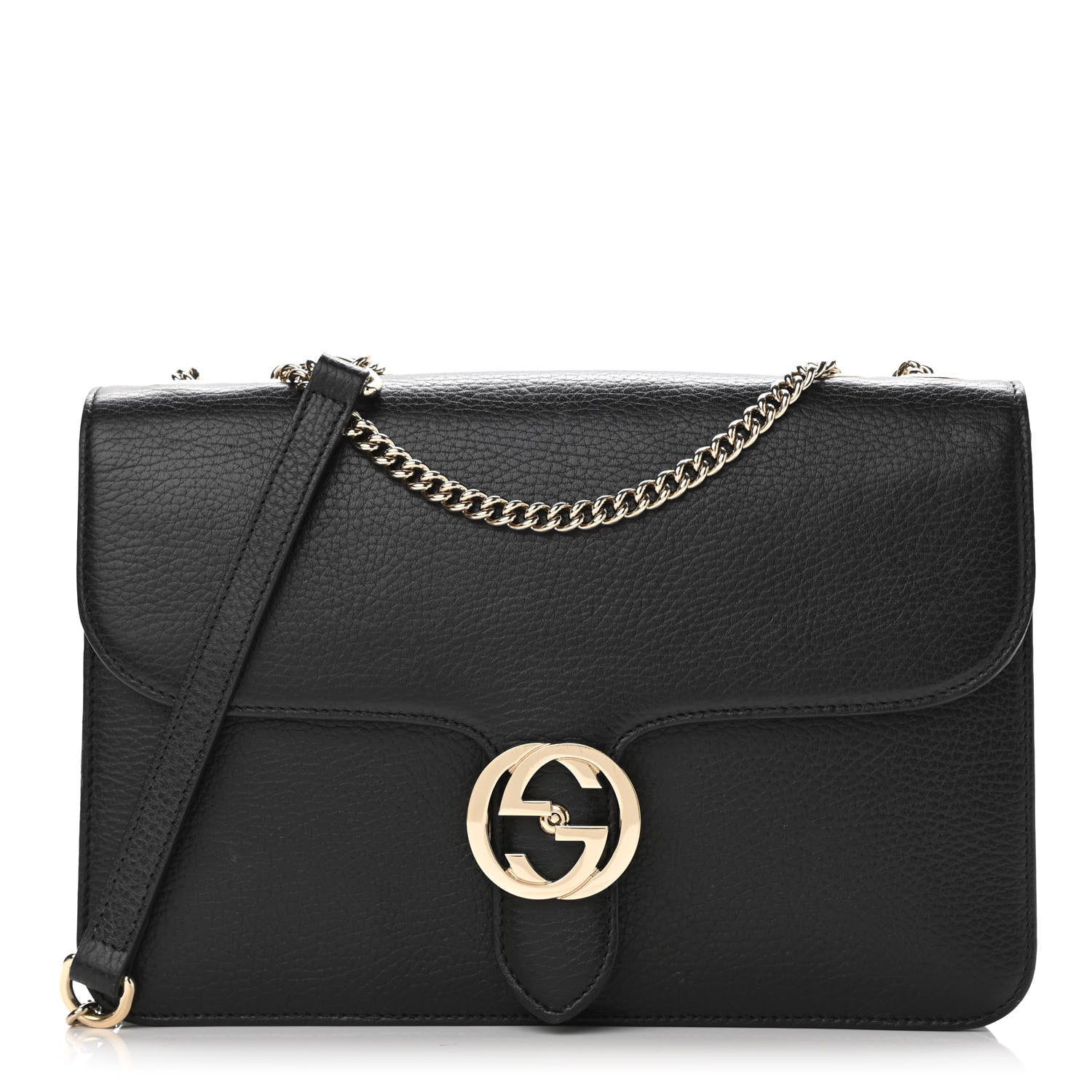 Gucci Dollar Calfskin Interlocking G Shoulder Bag Black 1 of 10