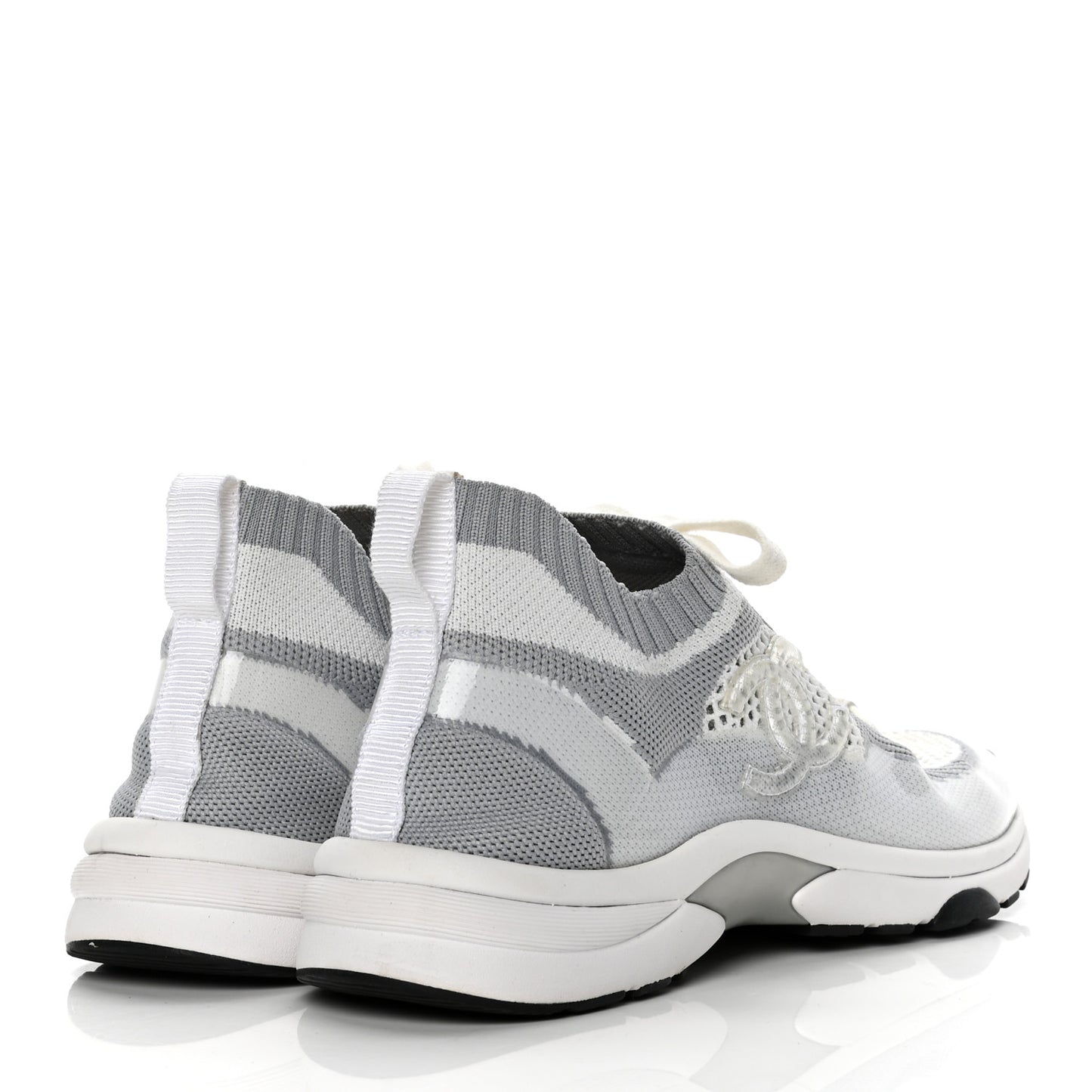 Fabric Suede Calfskin Stretch CC Sneakers 38.5 White Grey