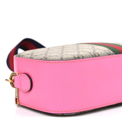 Gucci GG Supreme Monogram Textured Dollar Calfskin Web Ophidia Small Crossbody Bag Beige Ebony Fuchsia 9 of 10