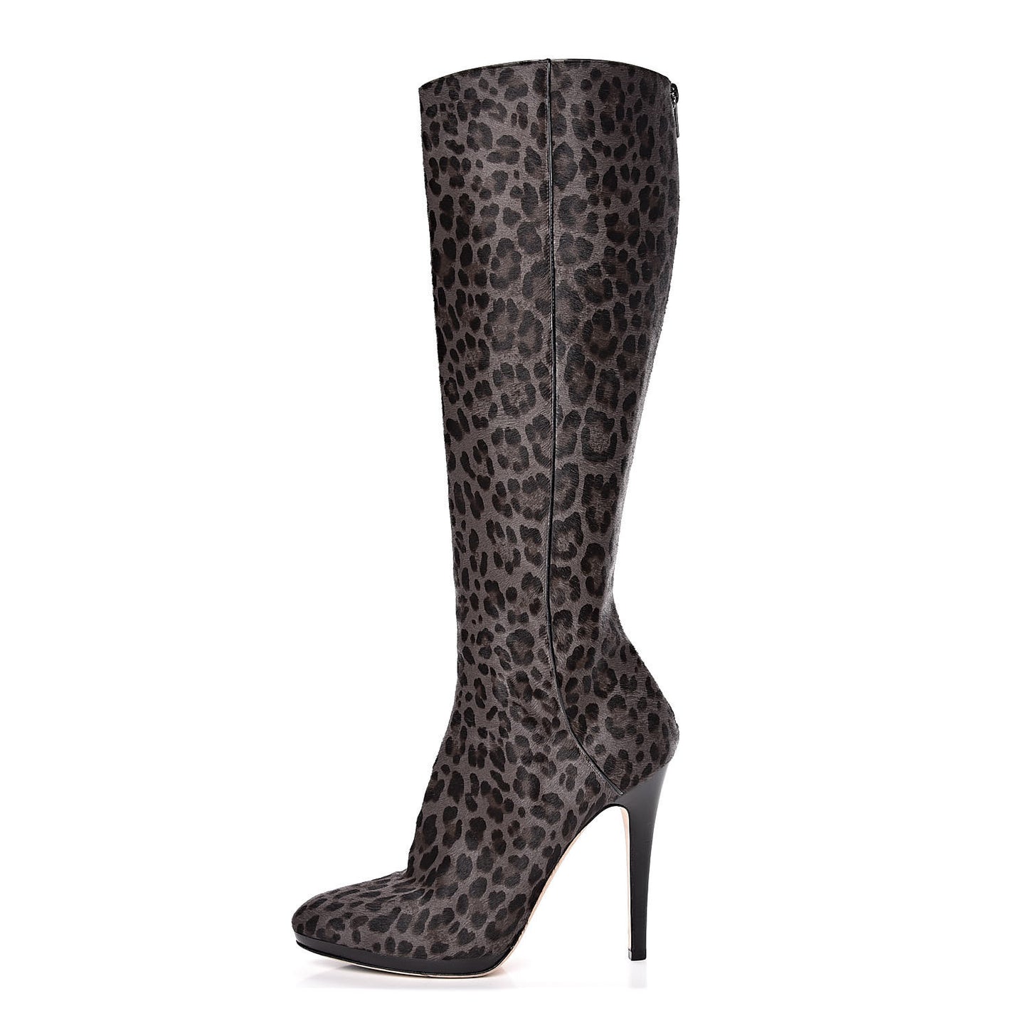 Pony Hair Leopard Print Gecco Knee High Boots 40 Smoke Black