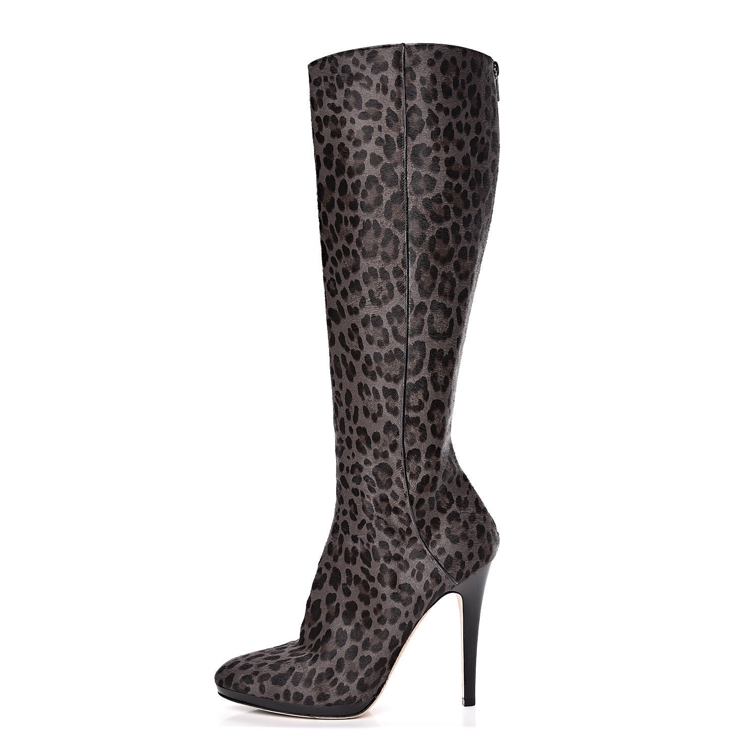 Jimmy Choo Pony Hair Leopard Print Gecco Knee High Boots 40 Smoke Black 1 of 10