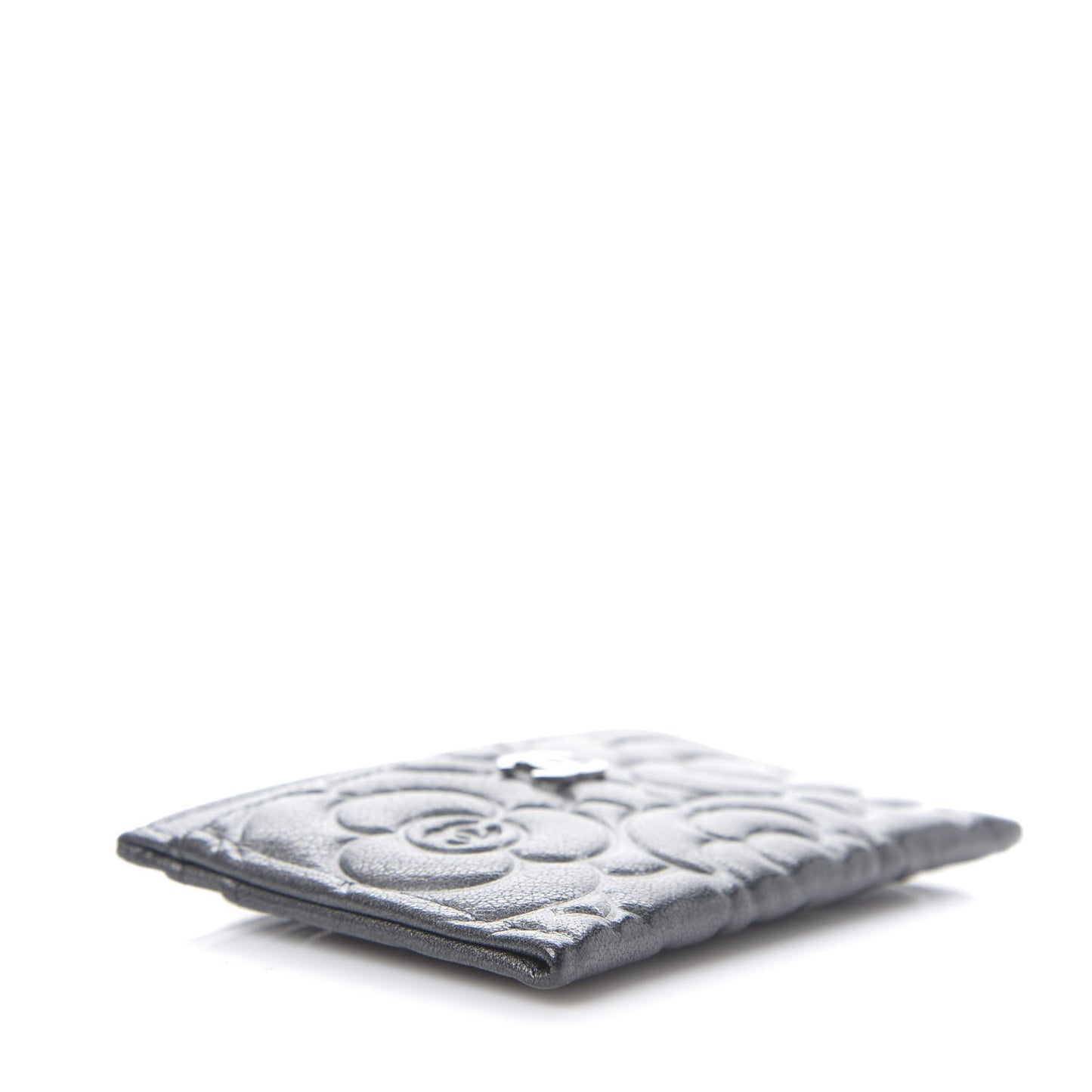 Goatskin Camellia Embossed Card Holder Anthracite