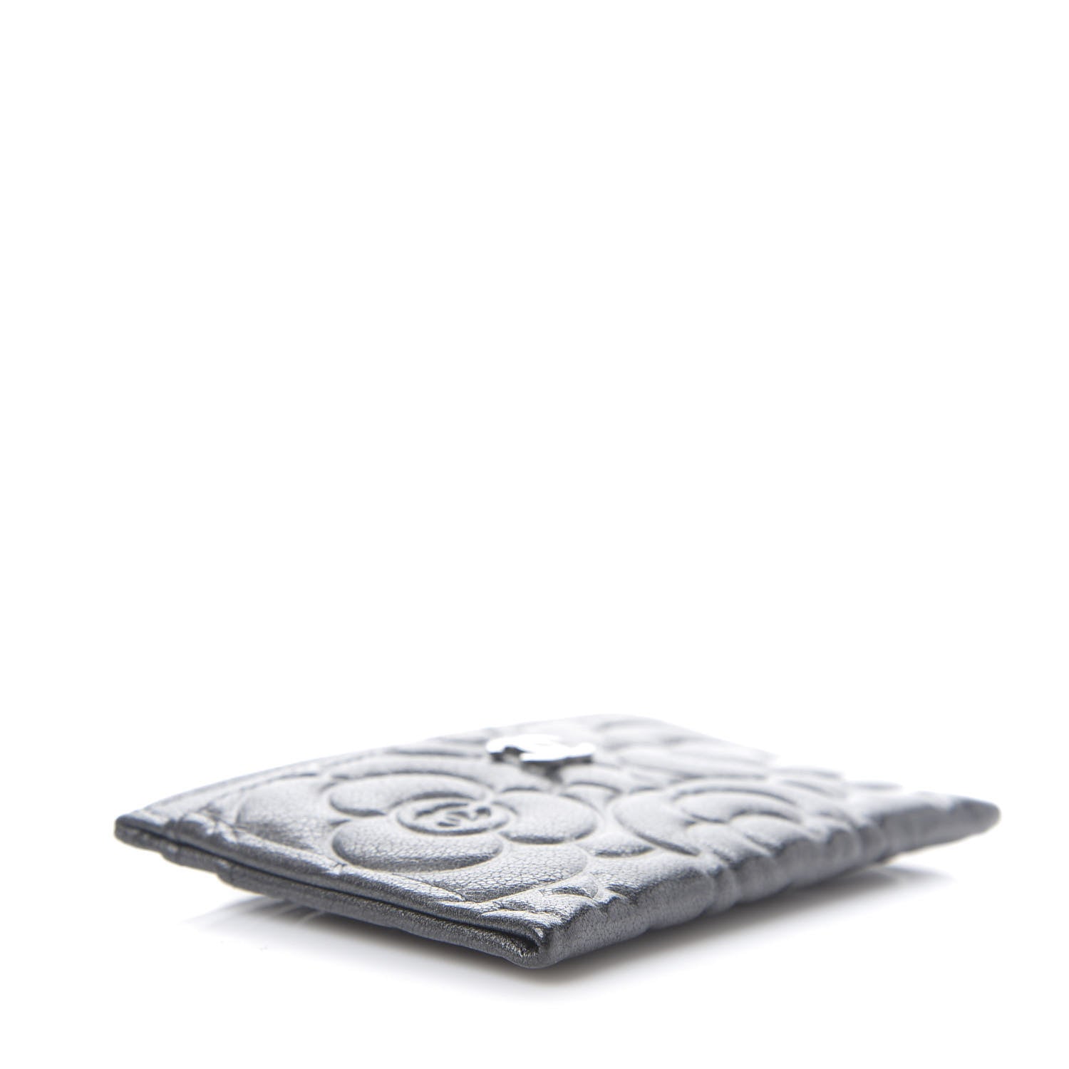 Chanel Goatskin Camellia Embossed Card Holder Anthracite 3 of 8