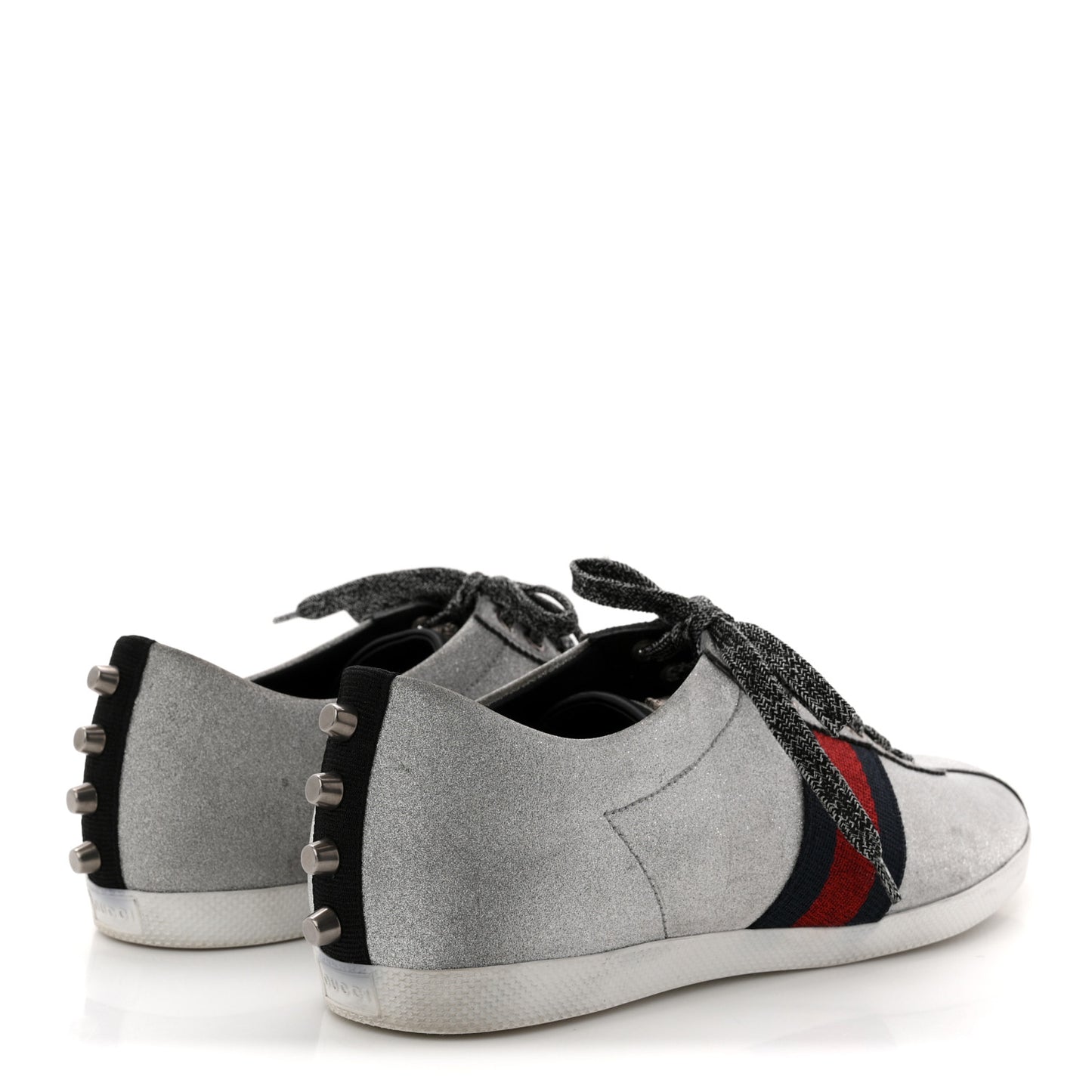 Glitter Fabric Studded Web Mens Sneakers 9 Silver