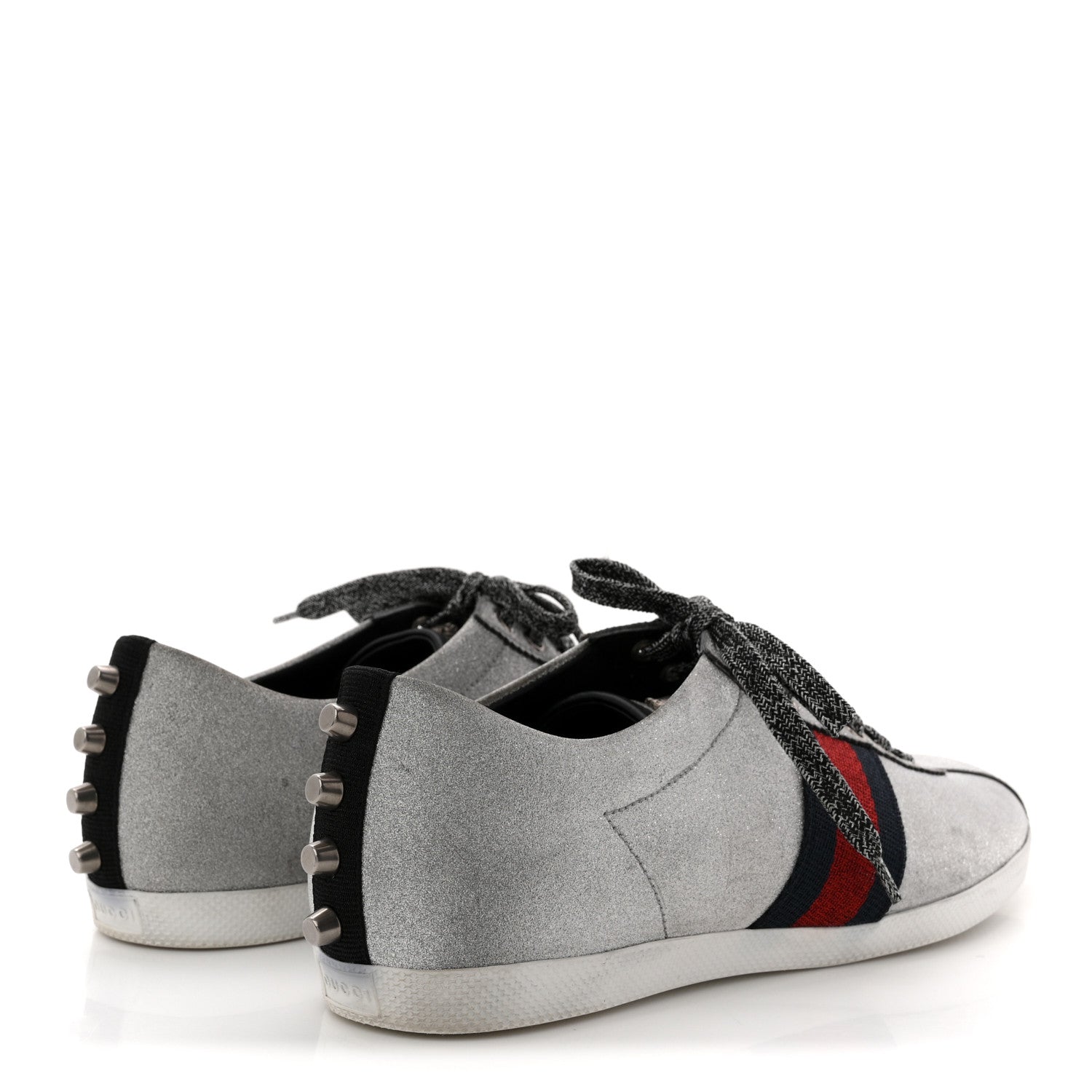 Gucci Glitter Fabric Studded Web Mens Sneakers 9 Silver 7 of 17