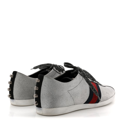 Gucci Glitter Fabric Studded Web Mens Sneakers 9 Silver 7 of 17
