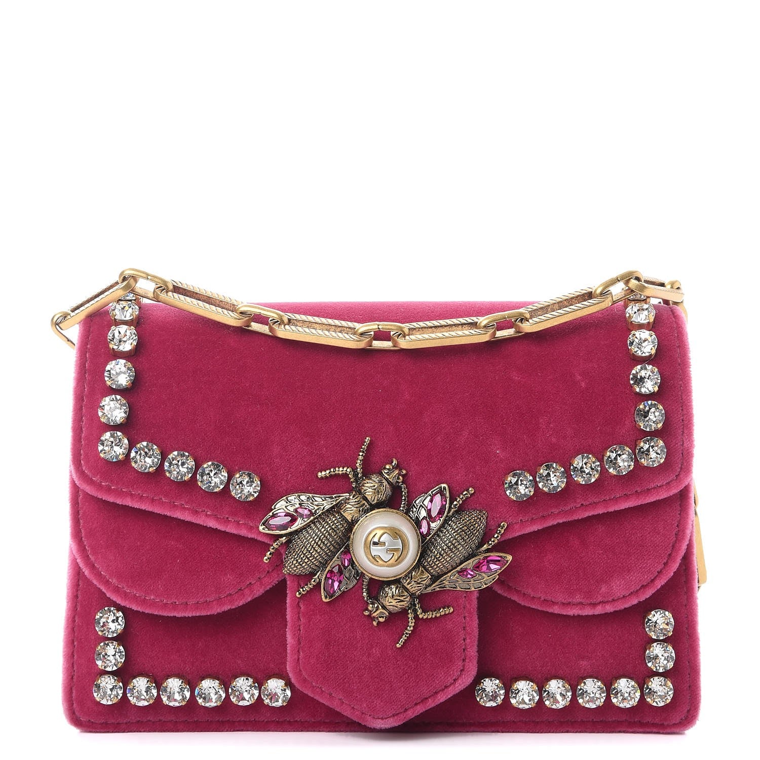 Gucci Velvet Crystal Mini Bee Broadway Shoulder Bag Light Raspberry Rose 1 of 9