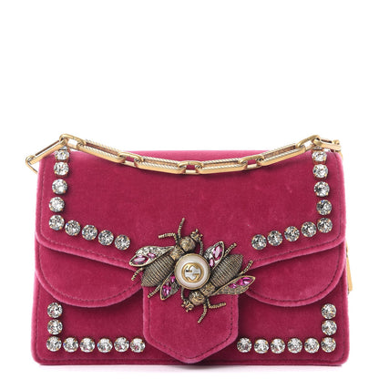 Gucci Velvet Crystal Mini Bee Broadway Shoulder Bag Light Raspberry Rose 1 of 9