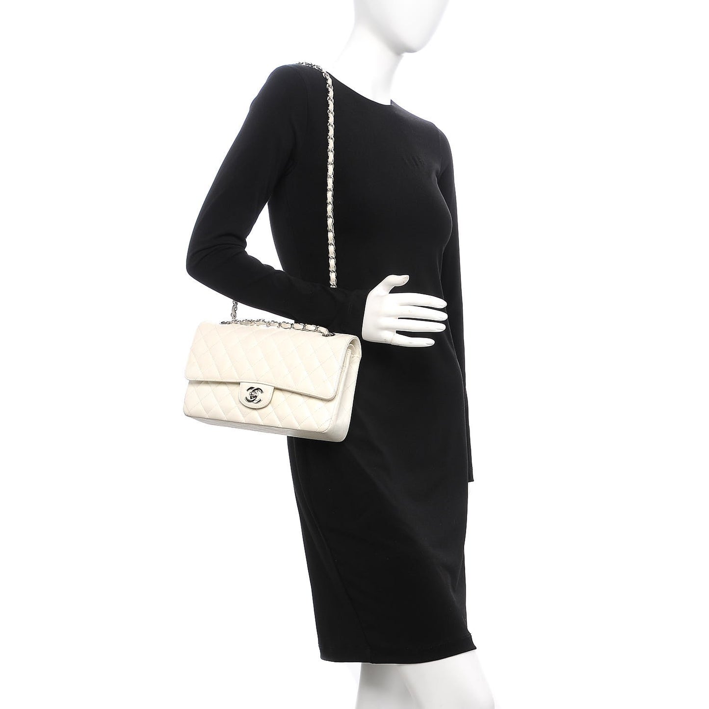 Caviar Quilted Medium Double Flap White