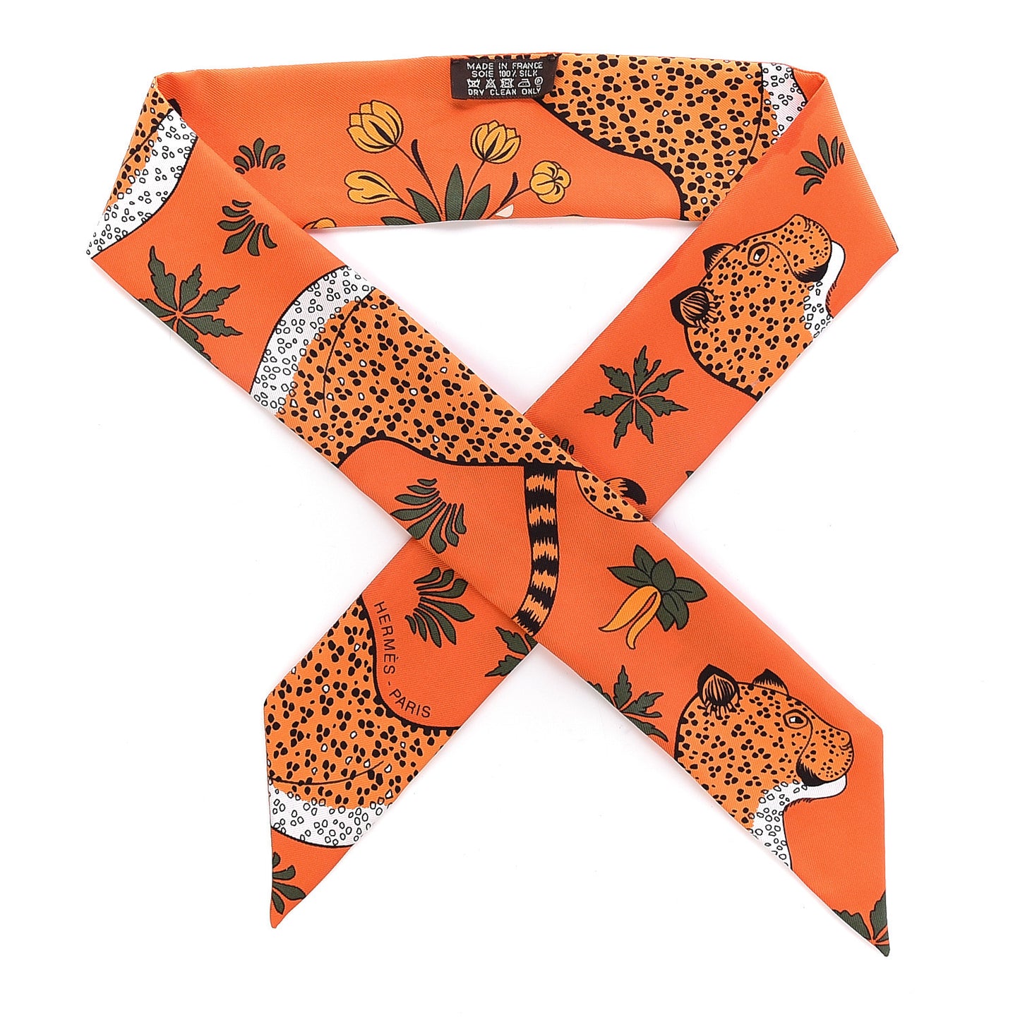 Silk Les Leopards Twilly Orange Abricot Vert