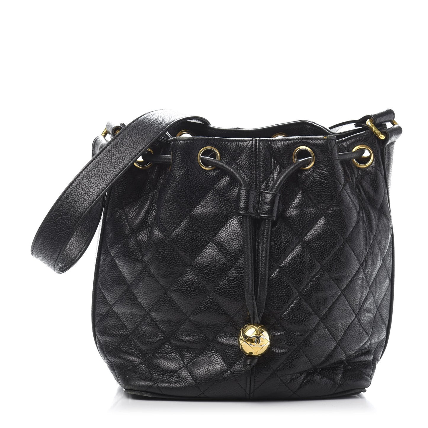 Caviar Quilted Drawstring Shoulder Bag Black