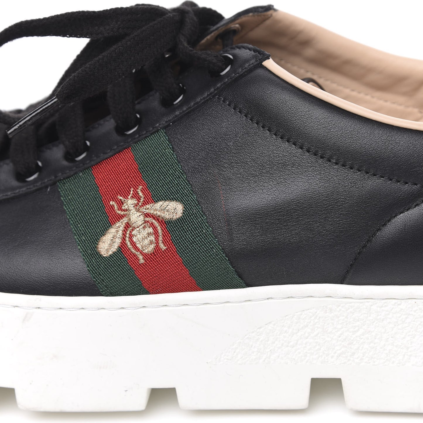 Calfskin Web Bee Embroidered Womens Ace Platform Sneakers 40.5 Black