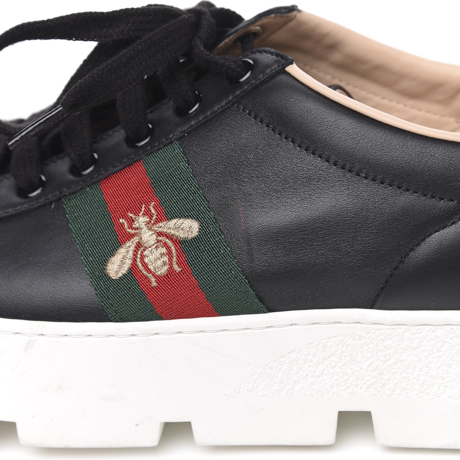 Gucci Calfskin Web Bee Embroidered Womens Ace Platform Sneakers 40.5 Black 10 of 10