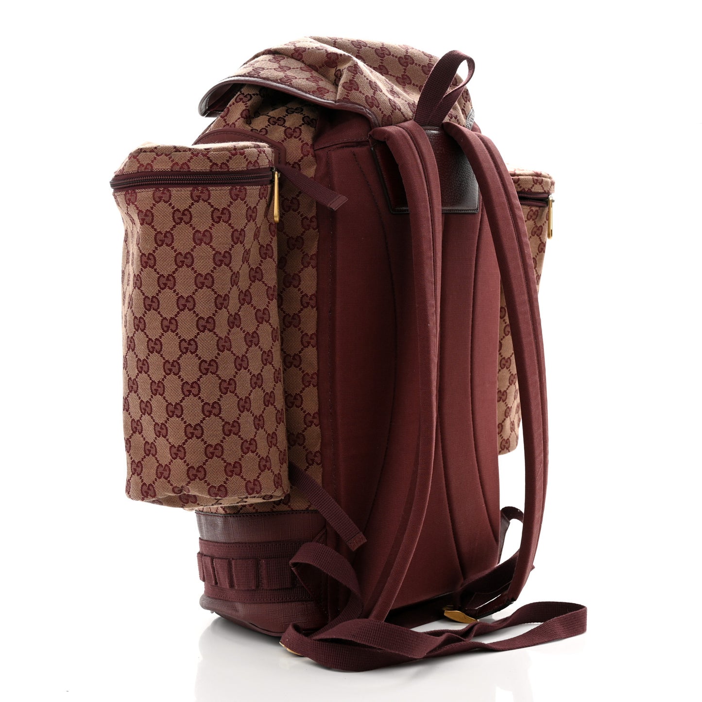 GG Monogram Script Logo Large Double Pocket Backpack Sahara Rubino Bordeaux
