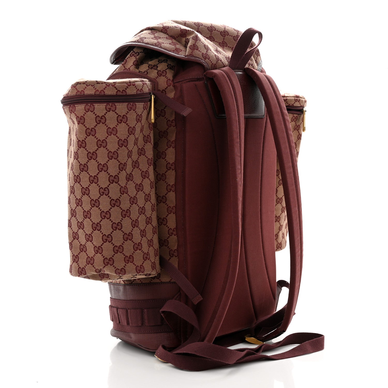 Gucci GG Monogram Script Logo Large Double Pocket Backpack Sahara Rubino Bordeaux 3 of 14