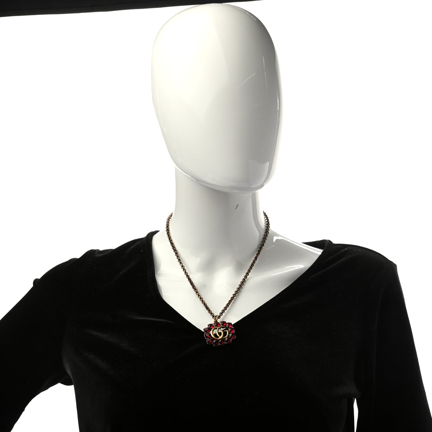 Crystal Embellished Double G Necklace Aged Gold Red