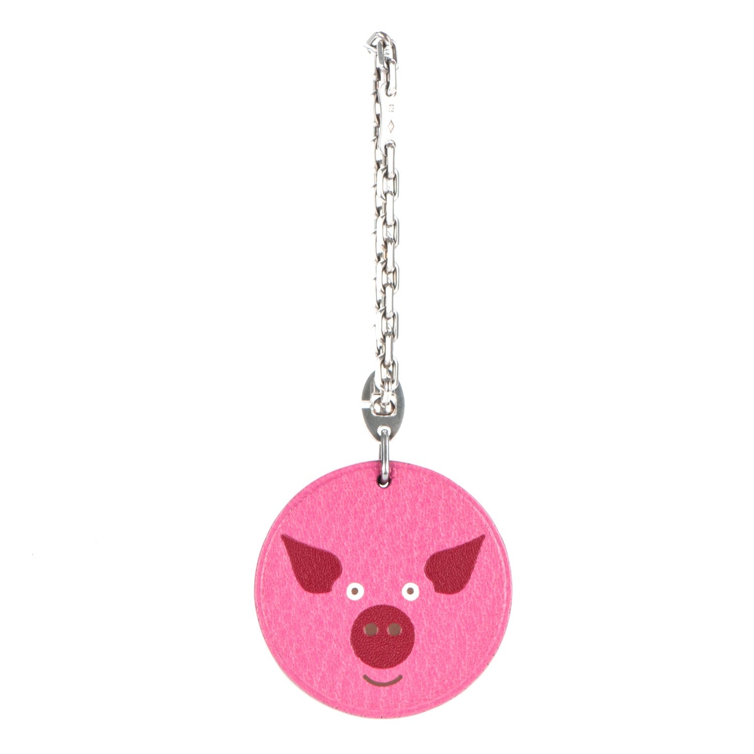 Hermes Chevre Mysore Pig Key Chain Pink Rose Shocking 1 of 4