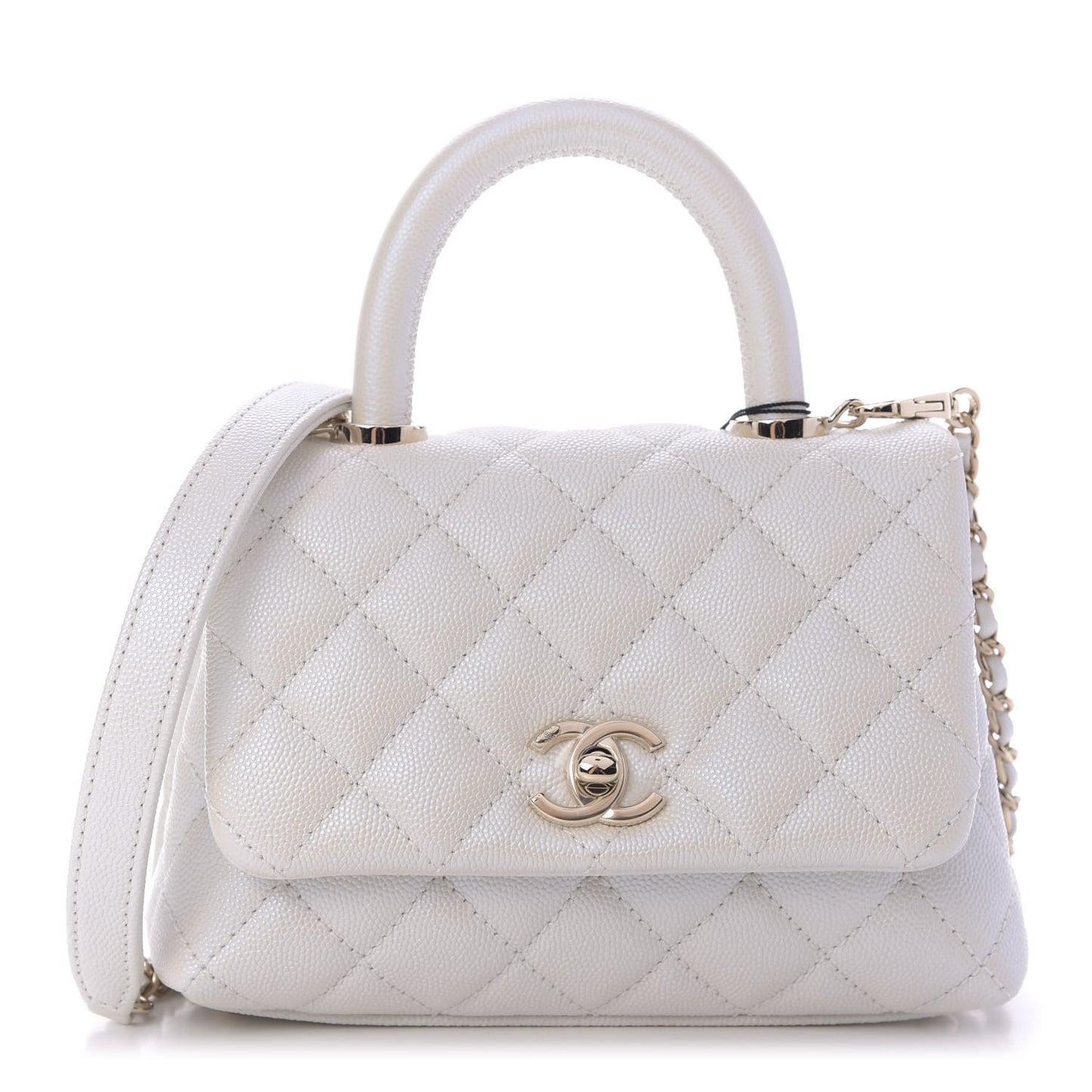 Iridescent Caviar Quilted Extra Mini Coco Handle Flap Ivory