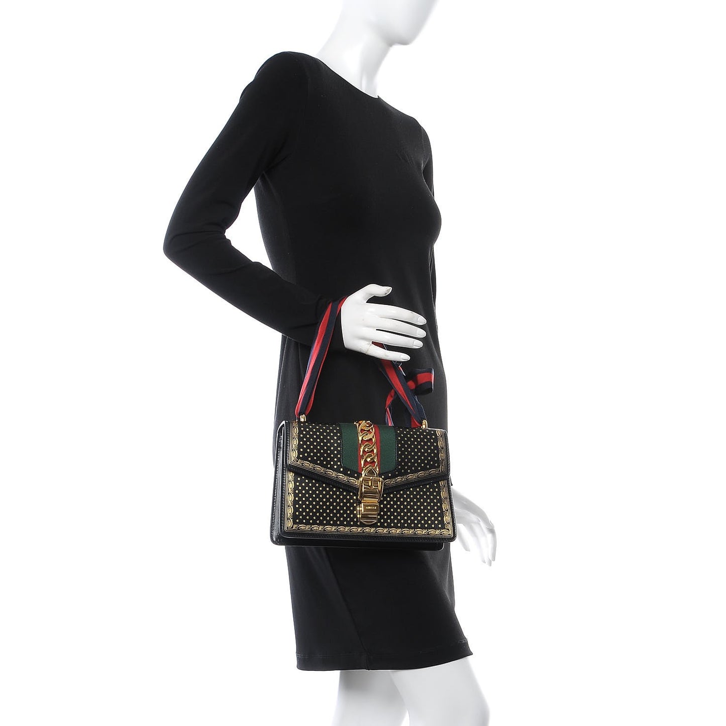 Calfskin Star Printed Small Sylvie Shoulder Bag Gold Black