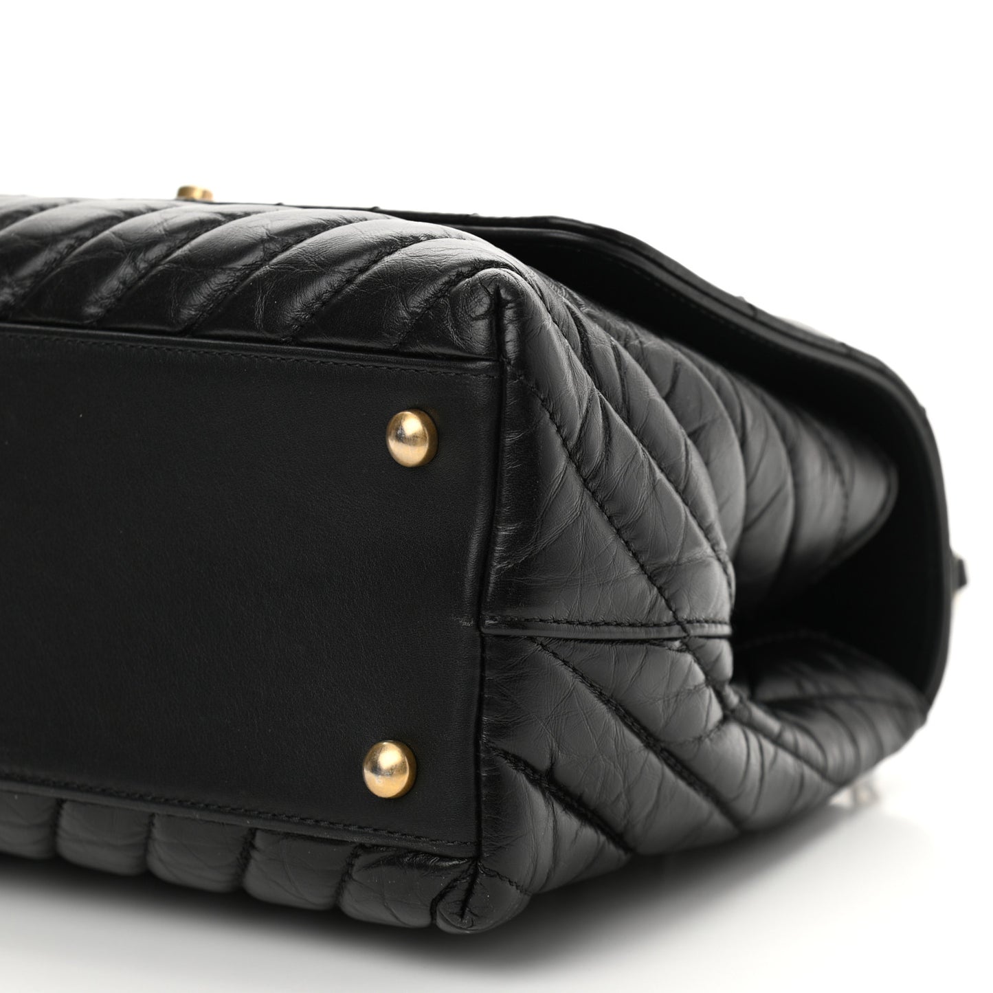 Aged Calfskin Chevron Quilted Small Coco Handle Flap Black