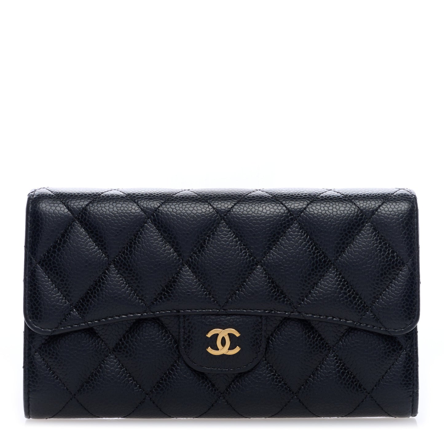 Caviar Quilted Long Flap Wallet Black