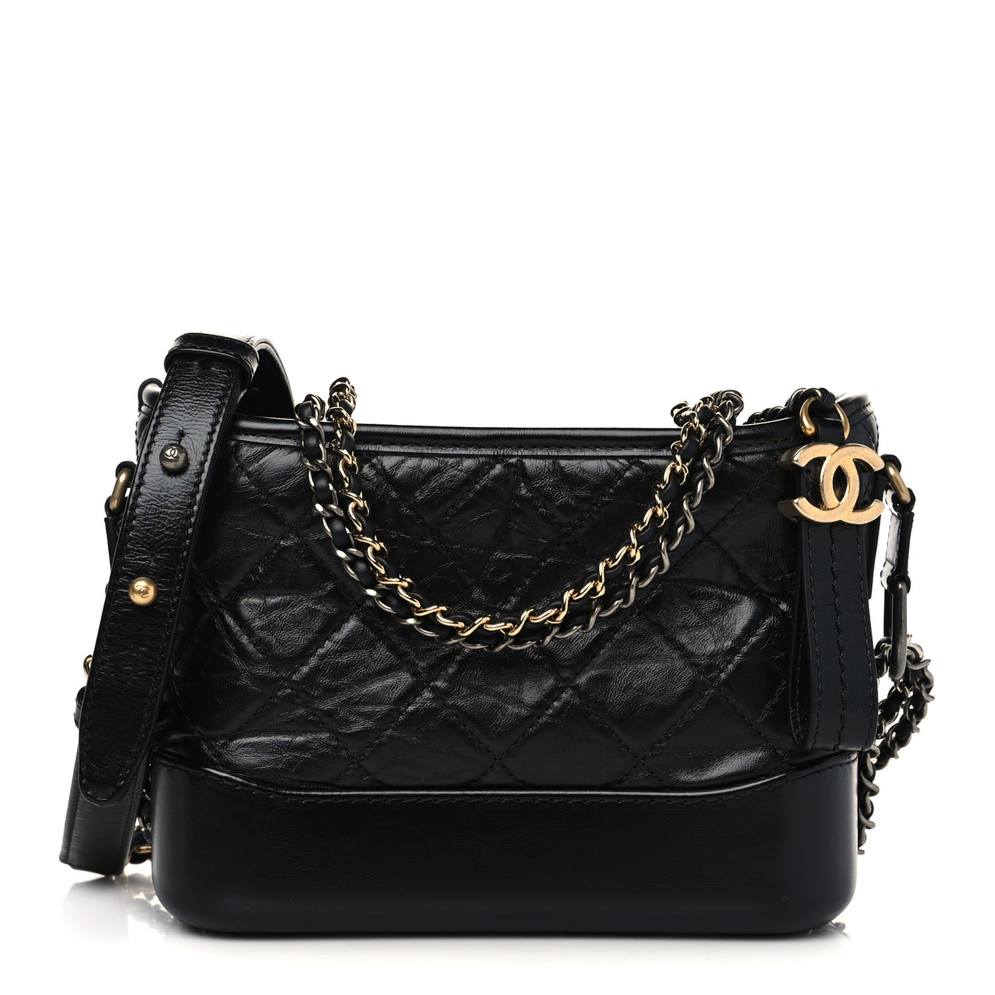 Aged Calfskin Quilted Small Gabrielle Hobo Black