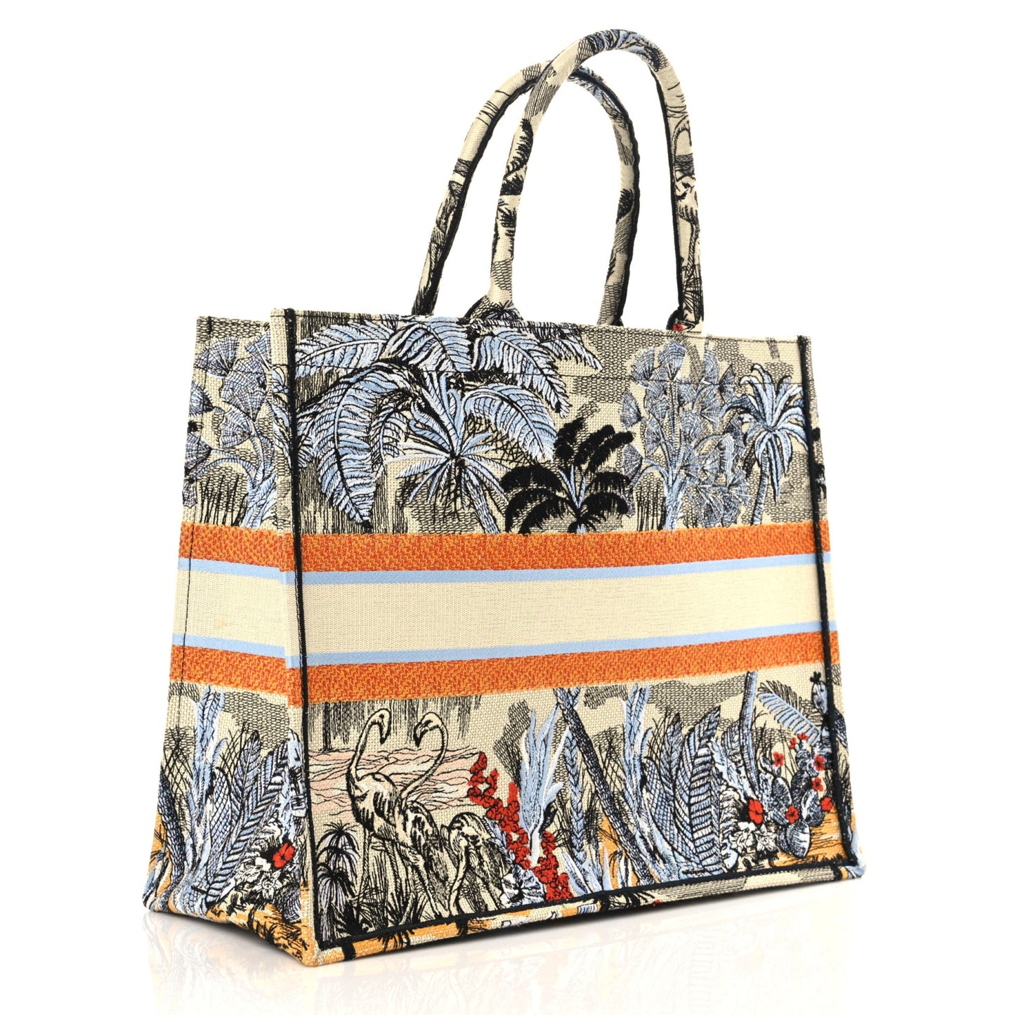 Canvas Embroidered Large Palm Tree Toile De Jouy Book Tote Multicolor