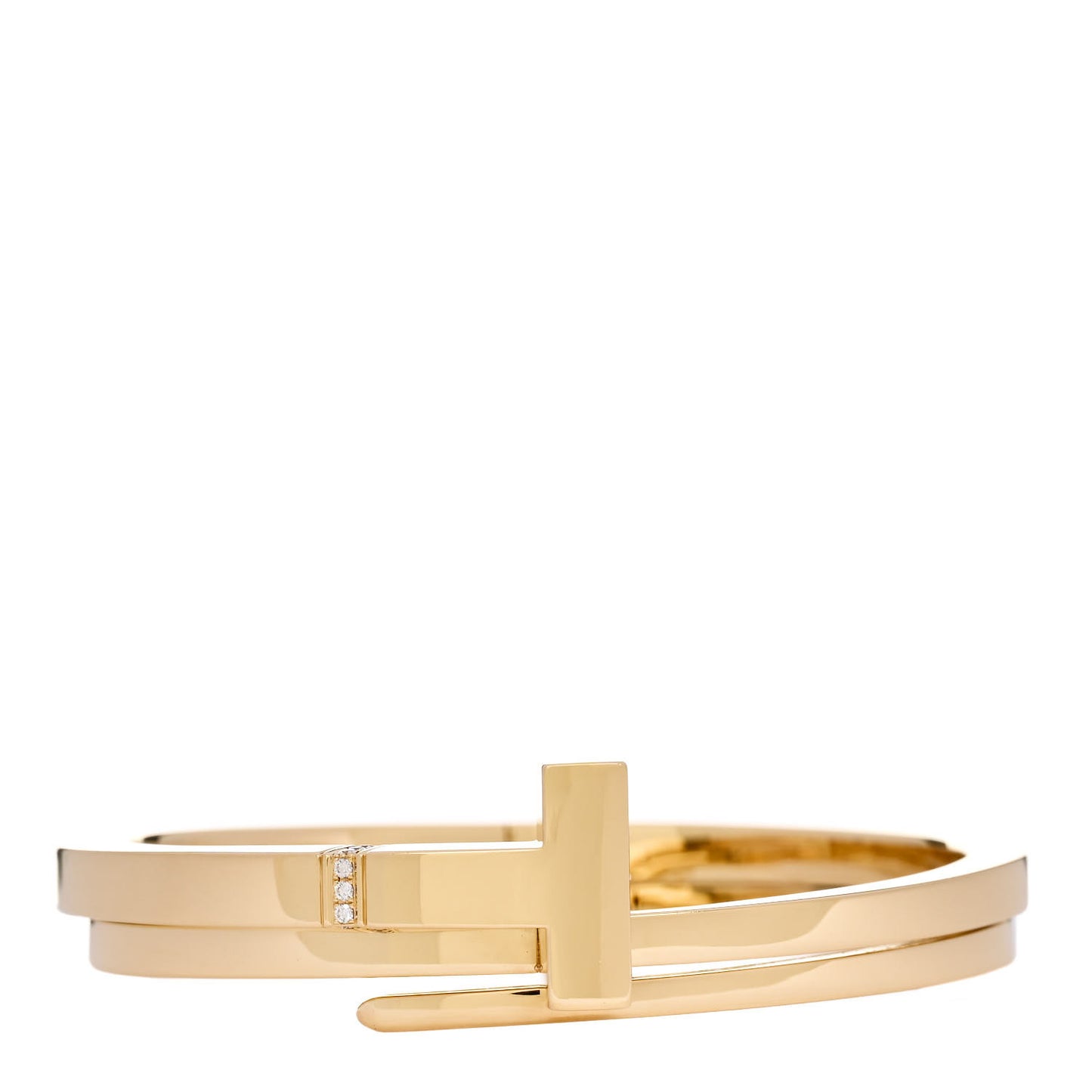 18K Yellow Gold Diamond Wide T T1 Hinged Wrap Bangle Bracelet