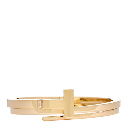 Tiffany 18K Yellow Gold Diamond Wide T T1 Hinged Wrap Bangle Bracelet 1 of 4