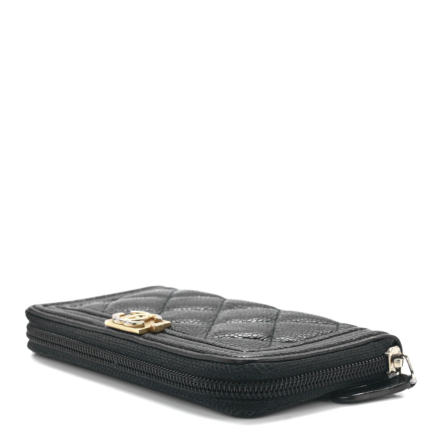 Caviar Quilted Boy Small Zip Around Wallet Black