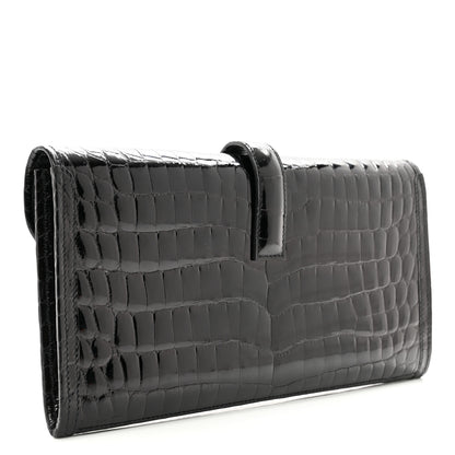 Hermes Shiny Niloticus Crocodile Jige Elan 29 Clutch Black 3 of 7